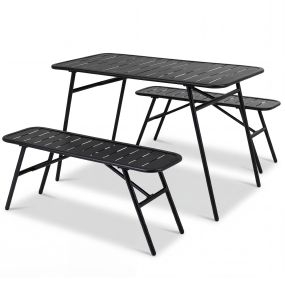 Conjunto de picnic metálico 3 piezas con mesa y 2 bancos 111,5 x 34 x 13,5 cm negro