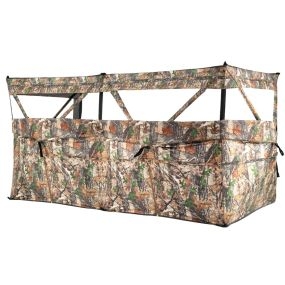 Toldo plegable para 1-3 personas con panel de caza transparente 360° y puerta para perros camuflaje