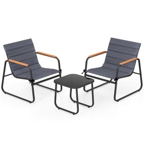 Conjunto de Patio Bistró 3 Piezas con Cojines y Mesa de Centro de Vidrio Templado Sillas para Balcón Césped Jardín y Patio