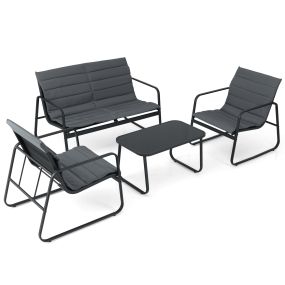 Conjunto de 4 Piezas para Exterior con Cojines y Mesa de Café de Vidrio Templado Muebles de Conversación para Jardín Balcón o Patio