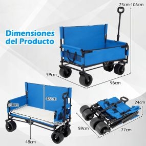 Carro plegable 2 en 1 85 L con ruedas todoterreno, cojines y asa ajustable azul