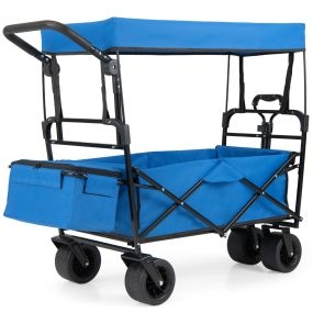 Carro plegable con toldo removible y ruedas todo terreno azul para playa camping y compras
