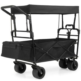 Carro plegable con toldo removible y ruedas todo terreno para playa camping y compras negro