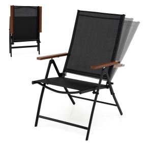 Juego de 2 Sillas Plegables para Exterior Ligera con Respaldo Reclinable Marco Metal para Picnic Playa Sin Montaje Carga 150kg Negro