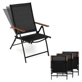 Juego de 4 Sillas Plegables para Exterior Ligera con Respaldo Reclinable Marco Metal para Picnic Playa Sin Montaje Carga 150kg Negro
