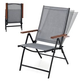 Juego de 2 Sillas Plegables para Exterior Ligera con Respaldo Reclinable Marco Metal para Picnic Playa Sin Montaje Carga 150kg Gris