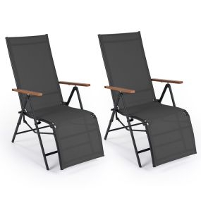 Juego de 2 tumbonas plegables con respaldo ajustable 5 posiciones y reposabrazos negro