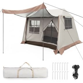 Tienda automática de 2 habitaciones para 4 personas transpirable con ventanas y cremallera doble 232 x 203 x 183 cm beige y marrón