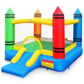 Castillo Inflable 2 en 1 Casa de Rebote con Tobogán y Temática de Lápices de Colores para Fiestas Sin Soplador