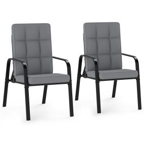 Juego de 2 Sillones de Patio Respaldo Ajustable 5 Posiciones Cojines Desmontables Reposabrazos Metálicos 180 kg Gris y Negro