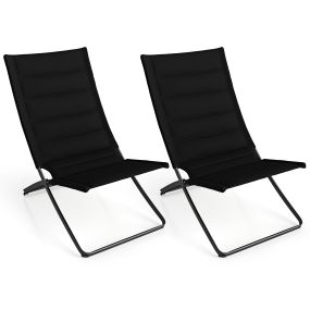 2 Sillas Playa Plegables con Respaldo y Asientos Acolchados Portátiles para Césped Camping Pesca y Conciertos Negro