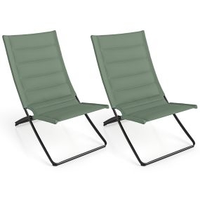 2 Sillas Playa Plegables con Respaldo y Asientos Acolchados Portátiles para Césped Camping Pesca y Conciertos Verde
