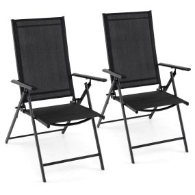 Juego de 2 Sillas Plegables Jardín con Respaldo Ajustable 5 Posiciones Transpirable Marco Metal para Patio Piscina Carga 150kg Negro