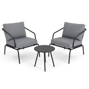 Conjunto de jardín de 3 piezas con 2 sillas, mesa de vidrio templado, cojines y almohadas gris