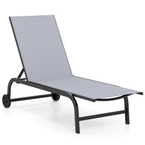 Tumbona de Jardín con Ruedas Respaldo Ajustable 6 Posiciones Estructura Metálica Carga 150kg para Patio Terraza Piscina Gris