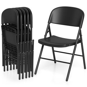 6 sillas plegables de plástico con estructura metálica negras para interior y exterior