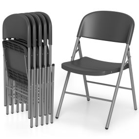 6 sillas plegables de plástico con respaldo y estructura metálica gris oscuro para interior y exterior