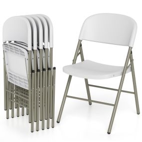 6 sillas plegables de plástico con respaldo y estructura metálica blancas para interior y exterior