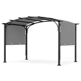 Pérgola Retráctil Exterior 305x242x233cm con Techo Arqueado Estructura Metal Tejido Poliéster para Patio Terraza Porche Gris