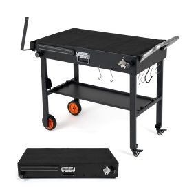 Carrito plegable para parrilla con ruedas y freno, estante inferior, acero, 104 x 46 x 81 cm, negro