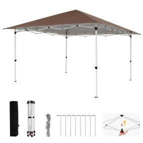 Carpa Plegable Emergente Cenador Jardín Altura Ajustable 3 Posiciones Estacas Cuerdas Antiviento Bolsa Transporte Gazebo Portátil Marrón
