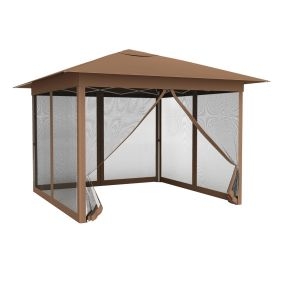 Carpa plegable exterior 3,5x3,5 m marrón con 4 paredes de malla y cremallera
