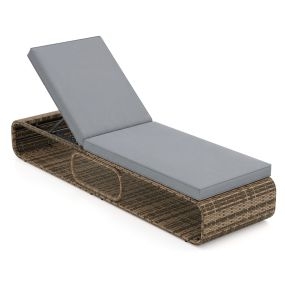 Silla Tumbona de Exterior con Respaldo Ajustable Cojín y Almacenamiento para Piscina Patio Jardín 185 x 65 x 26 cm Gris