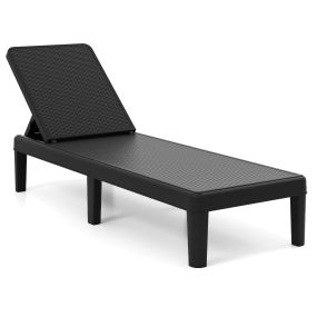 Tumbona de Jardín Exterior de Mimbre Plegable con Respaldo 4 Posiciones Ajustables Patas Elevadas Carga 150kg para Terraza Patio Negro