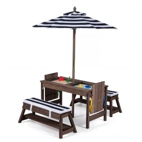 Conjunto mesa infantil azul con sombrilla 3 alturas tela impermeable 89 x 44 x 50 cm