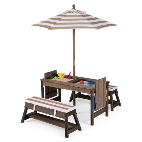 Conjunto mesa infantil marrón con sombrilla 3 alturas tela impermeable 89 x 44 x 50 cm