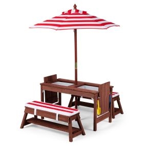 Conjunto mesa infantil rojo con sombrilla 3 alturas tela impermeable 89 x 44 x 50 cm