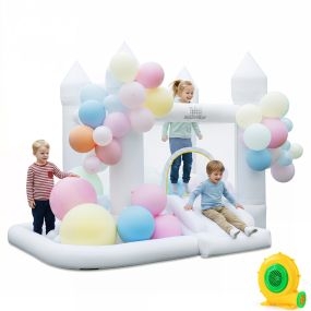 Castillo hinchable blanco estilo boda con globos y soplador 252 x 242 x 191,5 cm