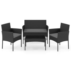 Conjunto de Ratán Jardín 4 Piezas con 2 Sillones Sofá 2 Plazas Mesa Auxiliar Cojines Esponja para Porche Patio Terraza Gris