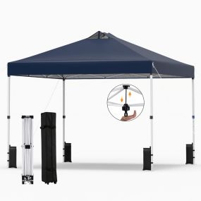 Toldo plegable de montaje instantáneo para 1 persona, techo plateado, azul, con ruedas para camping