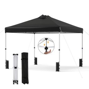 Toldo plegable de montaje instantáneo para 1 persona, techo plateado, gazebo portátil negro con ruedas para camping