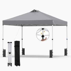 Toldo plegable de montaje instantáneo para 1 persona, techo plateado, gris, con ruedas para camping