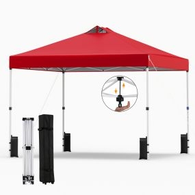 Toldo Plegable Montaje Instantáneo con 1 Botón para 1 Persona Marzo Resistente Techo Plateado Gazebo Portátil con Ruedas para Camping Rojo