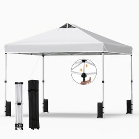 Toldo plegable de montaje instantáneo para 1 persona, techo plateado, blanco, con ruedas para camping