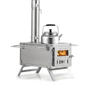 Estufa de Leña Portátil Acero Inoxidable con Bolsa Almacenamiento y Guantes para Cocinar y Calentarse en Camping 45 x 37 x 219 cm Plateado