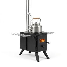 Estufa de Leña Portátil Negro Plateado con Bolsa Almacenamiento y Guantes para Cocinar en Camping 61 x 47 x 255 cm Negro Plateado