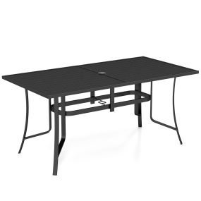 Mesa Comedor Jardín 160x84x73cm para 6 Personas con Listones Orificio Sombrilla Carga 150kg para Patio Terraza Piscina Negro