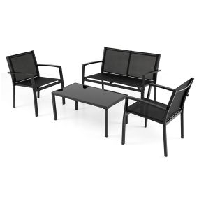 Conjunto de Ratán de 4 Piezas con 2 Sillones Sofá de 2 Plazas y Mesa de Vidrio Templado Transpirable para Terraza Patio Balcón Piscina
