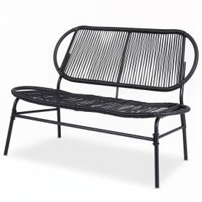 Banco Jardín para 2 Personas con Asiento y Respaldo de Ratán PE Estructura Metal Diseño Listones para Terraza Porche Carga 300kg