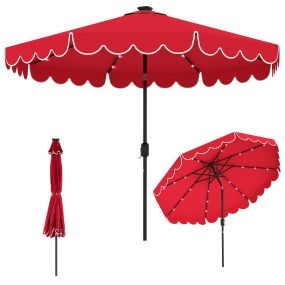 Sombrilla Solar de Patio de 300 cm con 24 Luces LED Parte Superior Ventilada Volantes Ajuste de Inclinación Rojo