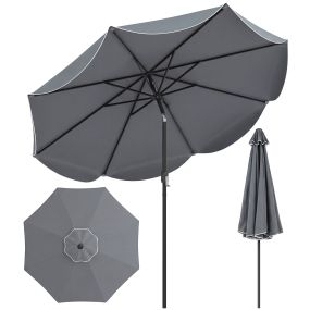 270cm Sombrilla Terraza Exterior con Inclinación Bidireccional 30° 8 Varillas Metálicas Manivela Volantes Decorativos para Patio Gris