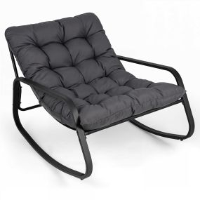 Silla mecedora extragrande para exterior con cojín extraíble, oscilación 30°, topes antideslizantes, gris