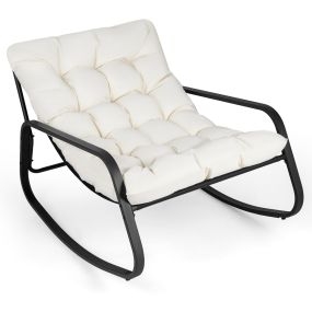Silla mecedora extragrande para exterior con cojín extraíble, oscilación 30°, beige
