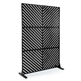 Pantalla de privacidad exterior de metal galvanizado con base independiente para patio jardín terraza piscina líneas diagonales