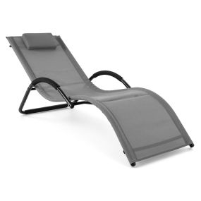 Tumbona Exterior con Marco Curvo Reposacabezas Extraíble y Reposabrazos Ergonómicos para Patio Playa Carga 160kg Gris