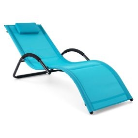 Tumbona Exterior con Marco Curvo Reposacabezas Extraíble y Reposabrazos Ergonómicos para Patio Playa Carga 160kg Azul